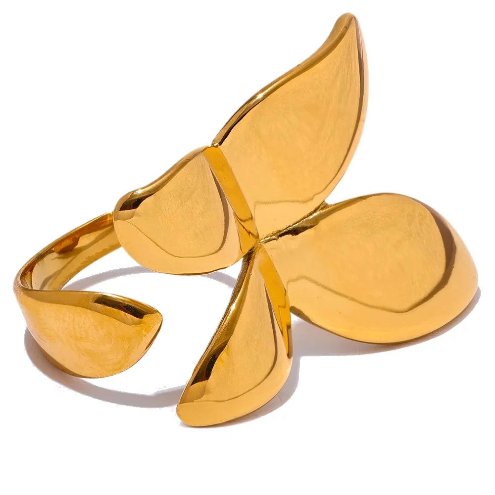 bague papillon couleur or en acier inoxydable plaqué PVD 18 carats