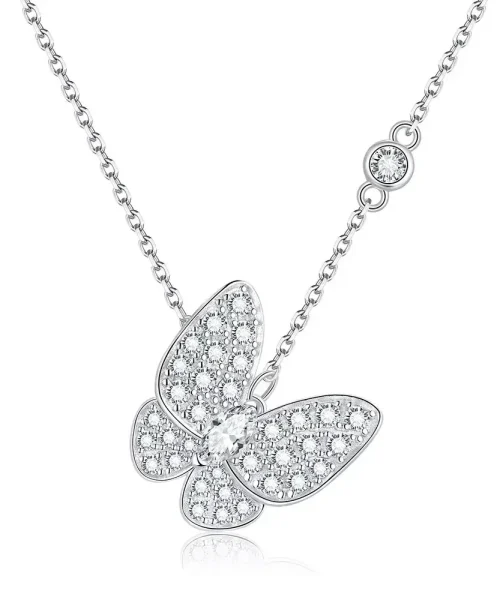 collier papillon en argent 925 avec pendentif moissanite
