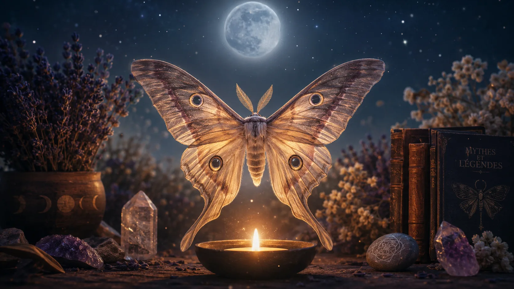 Papillon de nuit attiré par la lumière, symbole de quête intérieure