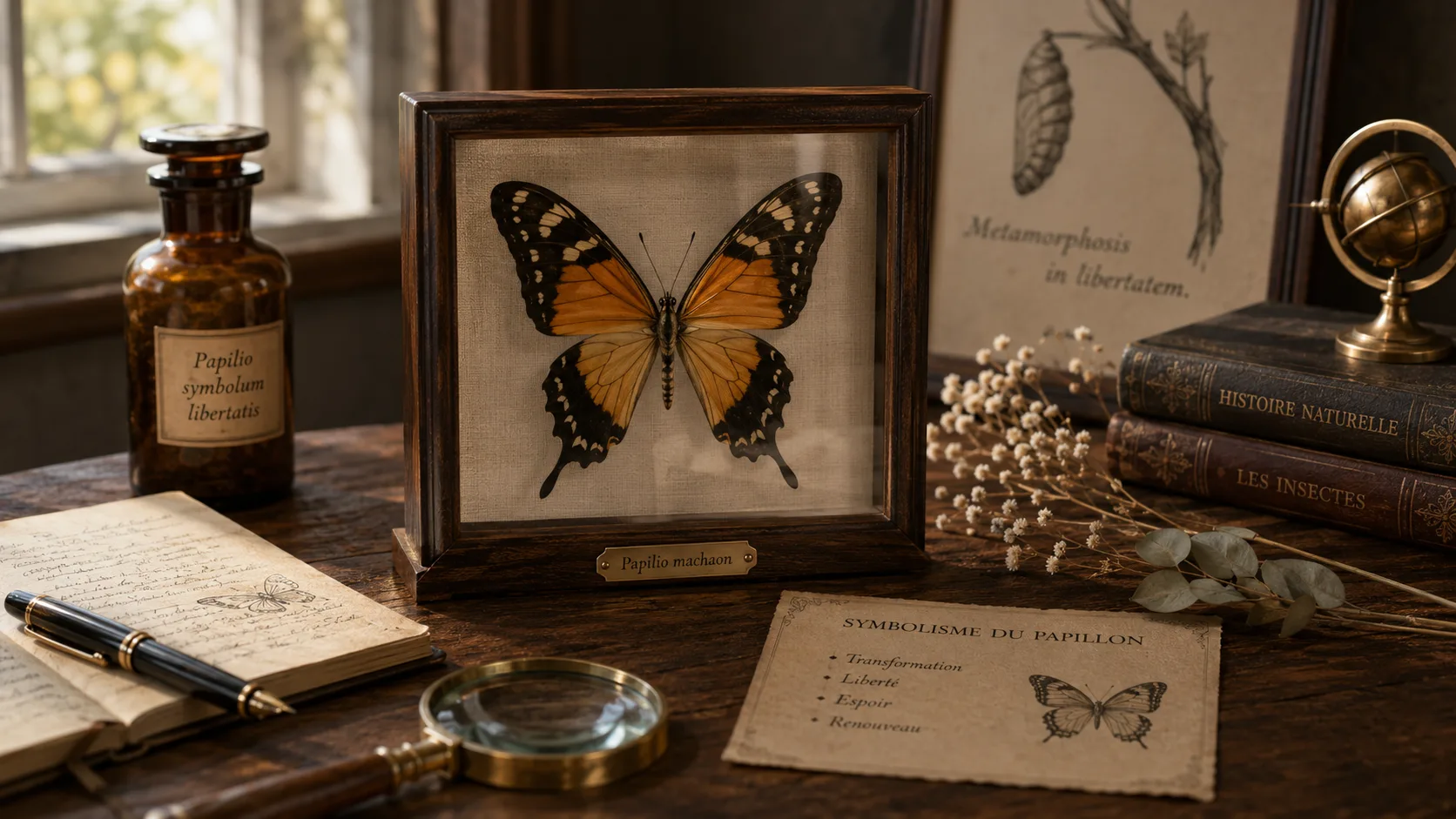Papillon posé sur une fleur, symbole de transformation et de liberté