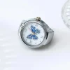 Bague montre papillon, cadran à papillon émaillé, version argente-bleu