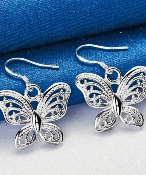 Boucles d'oreilles papillon ajourées en argent 925 sur crochet