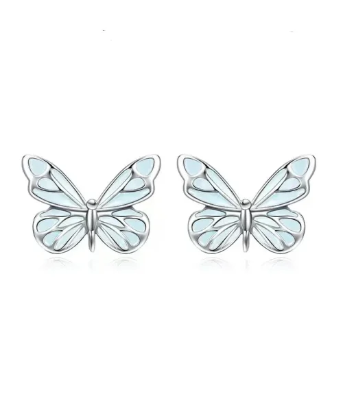 Boucles d'oreilles papillon phosphorescentes, papillons bleu glacier aux nervures argentées