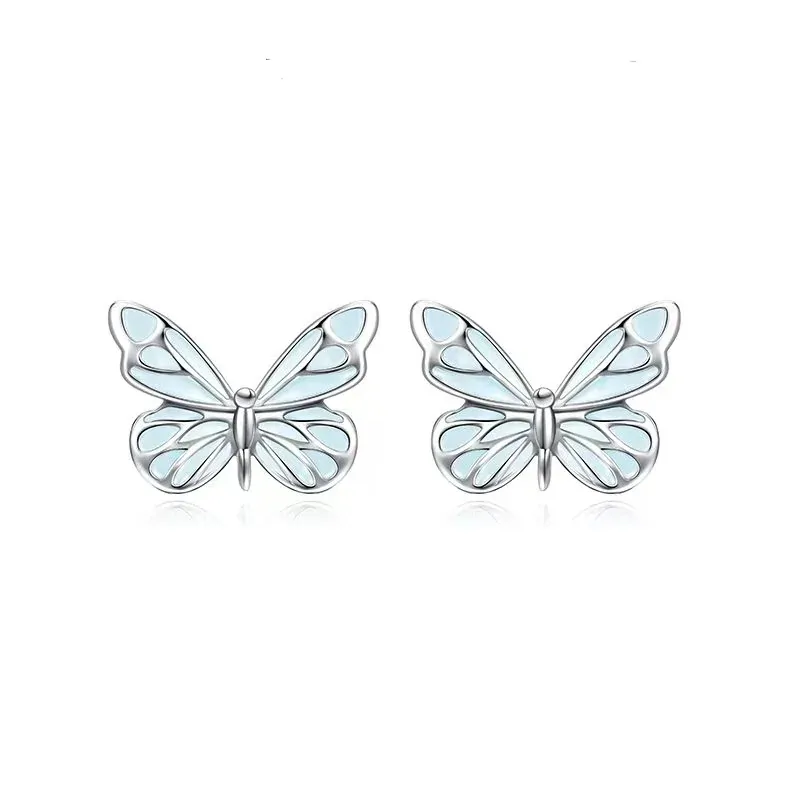 Boucles d'oreilles papillon phosphorescentes, papillons bleu glacier aux nervures argentées