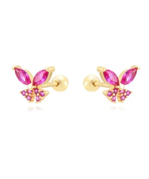 Clous d oreilles papillon zircon, finition dore rose, argent 925 a fermoir visse