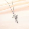 Collier croix papillon en zircons, pendentif croix orné de papillons, pierres blanc