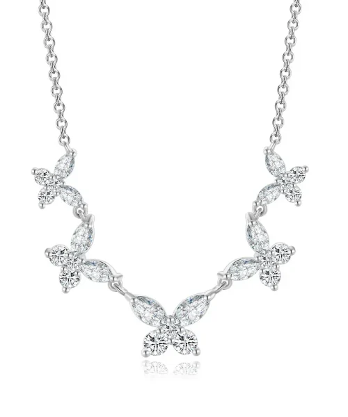 Collier guirlande de cinq papillons en zircons, finition argentée