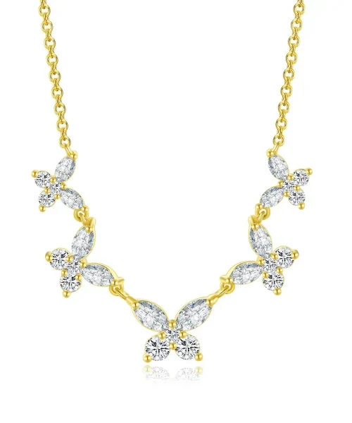 Collier guirlande de cinq papillons en zircons navette et ronds, plaqué or