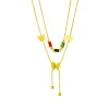 Collier papillon double rang doré en acier inoxydable, zircons colorés et pampille papillon