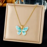 Collier Papillon Émail Bleu