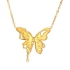 Collier papillon fondu doré, ailes ajourées aux contours ondulés et coulée en goutte