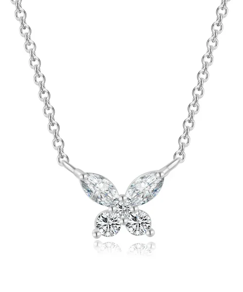 Collier papillon marquise argenté, papillon de quatre zircons sertis à griffes