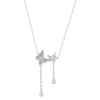 Collier papillon pampille en argent 925, deux papillons et gouttes de zircon pendantes