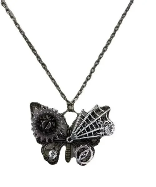 Collier papillon steampunk, pendentif papillon mécanique à engrenages, bronze vieilli