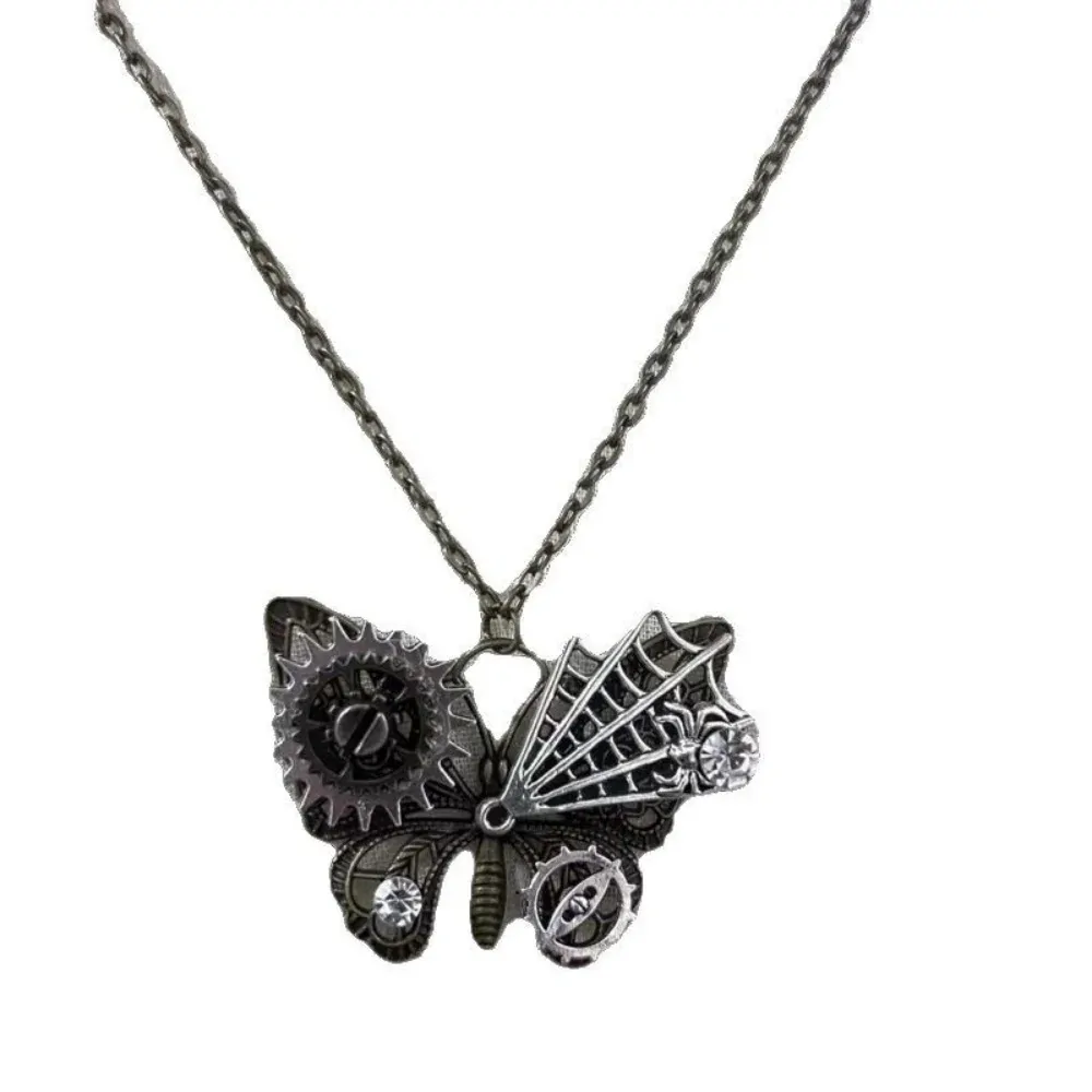 Collier papillon steampunk, pendentif papillon mécanique à engrenages, bronze vieilli