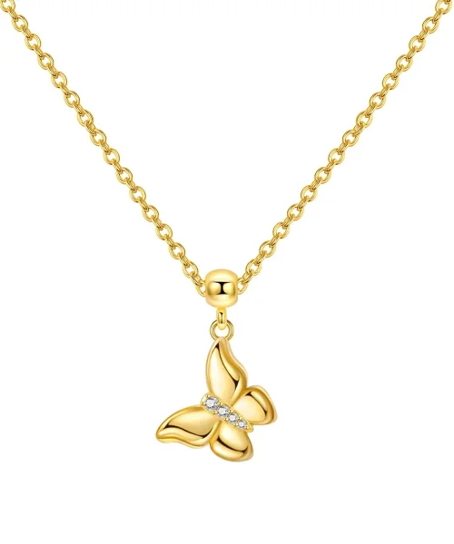 Collier petit papillon doré en argent 925 plaqué or, ligne de zircons