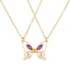 Colliers aimantes papillon couple et amitie, duo a cristaux, finition doree