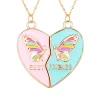 Colliers d amitie papillon best friends, duo coeur pastel rose et turquoise