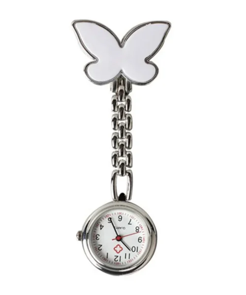 Montre d'infirmière papillon à broche clip, cadran lisible, blanc