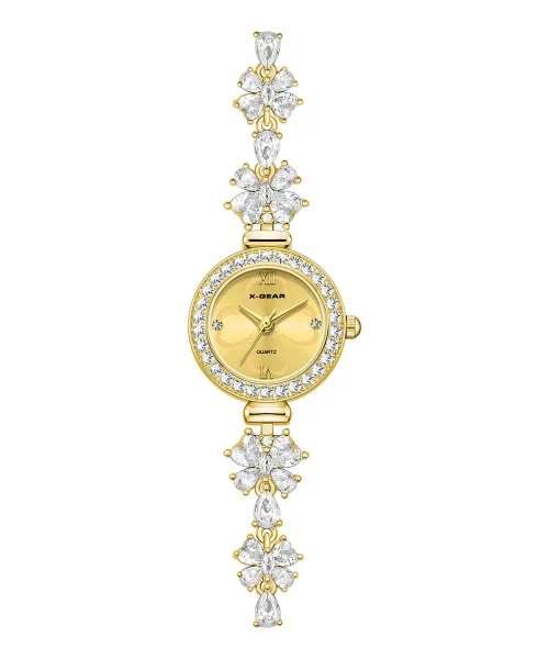 Montre papillon bijou femme, bracelet en cristaux et cadran nacré dore