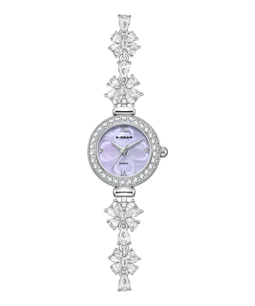 Montre papillon bijou femme, bracelet en cristaux et cadran nacré violet