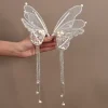 Pinces à cheveux ailes de papillon, paire d'ailes en tulle blanc perlé avec pampilles de strass