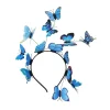 Serre-tête couronne de papillons bleu, papillons 3D aux ailes imprimées sur arceau noir et tiges