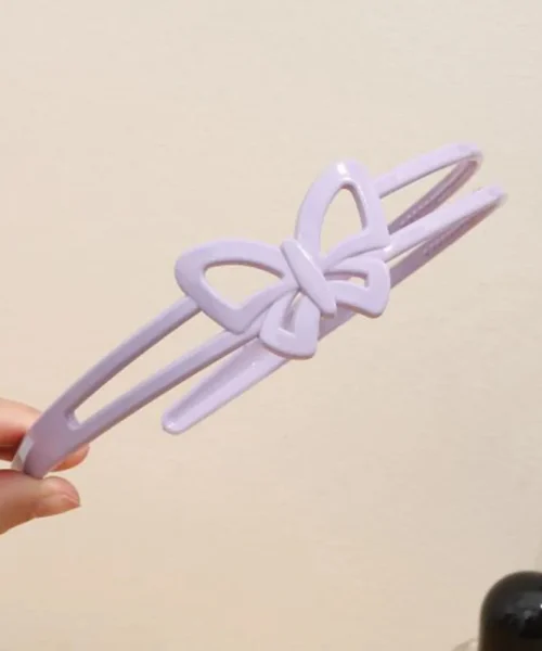 Serre-tête papillon double rang violet, deux branches et papillon ajouré ton sur ton